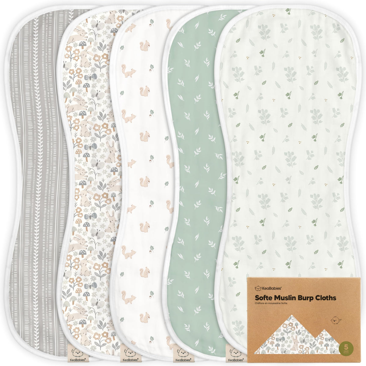 5-Pack Muslin Burp Cloths for Baby Boys and Girls - Super Absorbent Baby Burp Cloth, Viscose Derived from Bamboo Cotton Baby Washcloths, Burp Rags, Large Neutral Burp Clothes for Newborn (Prairie)