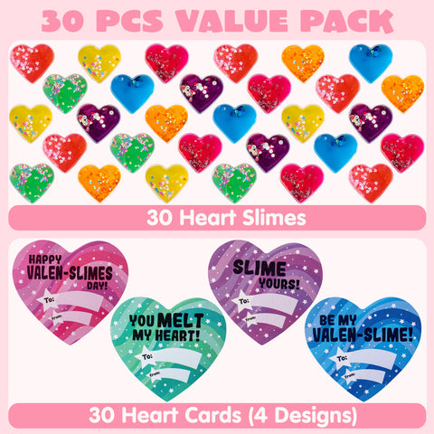 JOYIN 30 Valentines Day Clear Slime Hearts for Kids Valentine Classroom Exchange, Valentine Party Favors, Gift Exchange