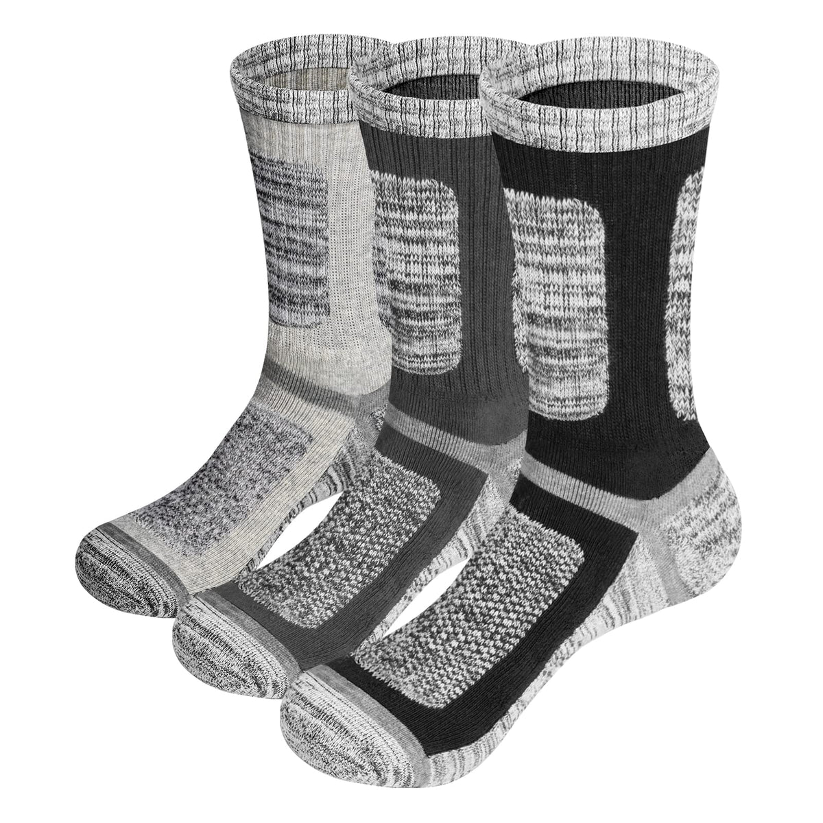 YUEDGE Mens Hiking Walking Socks Cotton Cushioned Casual Sports Socks Padded Work Socks Crew Length Thermal Boot Socks for Men 9-12, 3 Pairs