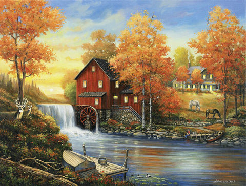 SUNSOUT INC - Sunset at The Old Mill - 300 pc Jigsaw Puzzle by Artist: John Zaccheo - Finished Size 18" x 24" - MPN# 62118