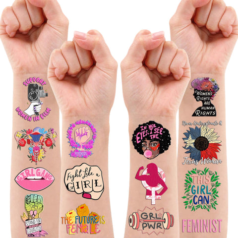 96PCS Funny Girly Feminist Temporary Tattoos Stickers Birthday Party Decorations Supplies Favors Decor Women Power Rights Gender Equality Tattoo Gifts For Adults Kids Girls Boys School Prizes Carnival