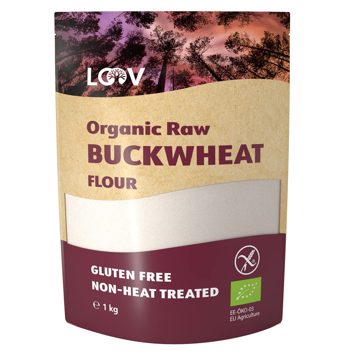 LOOV Organic Raw Buckwheat Flour, 1 kg, Gluten Free Flour, Not Heat-Treated, All Nutrients Preserved, Delicious Nutty Flavour, Organically Grown in Nordic Climate, Non-GMO