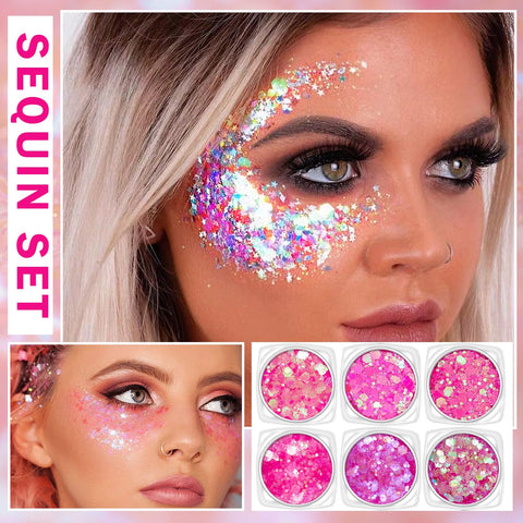 ZHISHUDL 6 Color Body Glitter Face Glitter Gel Pink Face Glitter Makeup Holographic Sequins Glitter Gel for Face Body Hair Nail Lip Glitter Gel