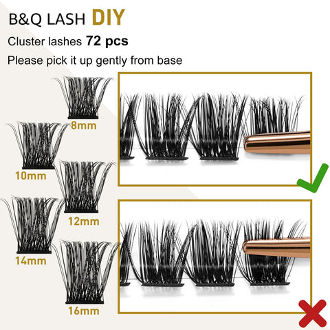 B&Q Lash Clusters B07 D Curl 8-16MIX Eyelash Clusters 72 PCS Cluster Eyelash Extensions C/D Curl Lash Clusters Wispy Mega Volume Cluster Lashes DIY lash Extensions DIY at Home (B07,D-8-16MIX)