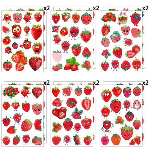 12 Sheets Strawberry Temporary Tattoos for Kids, Berry First Birthday Party Supplies Decorations Cute Fake Tattoos Strawberry Party Favors for Boys Girls Strawberry Theme Gifts Goodie Bags Stuffers