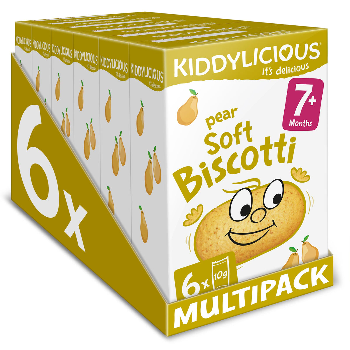 Kiddylicious Pear Biscotti - Yummy Baked Snacks for Kids - Suitable for 7+ Months - 6 packs of 6