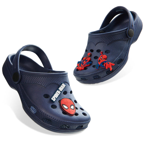 Marvel Boys Clogs with Removable Rubber Charms, Non Slip Sole - Boys Gifts (Navy, 3 US)