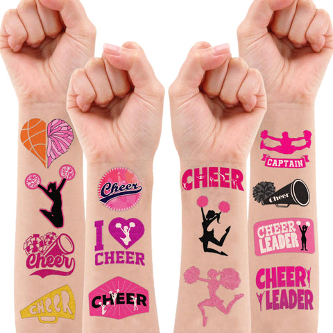 Cheerleading Temporary Tattoos 8 Sheets 82 PCS Cheer Party Decorations Supplies Favors Team Spirit Theme Birthday Cute Stickers Christmas Gifts for Boys Girls Class School Prizes Carnival