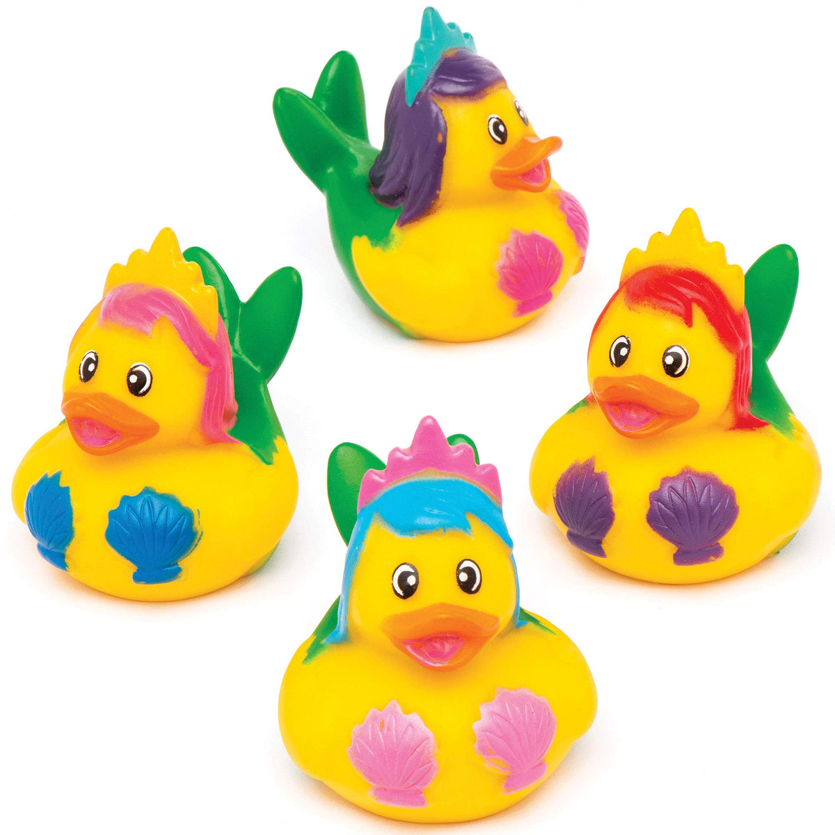 Baker Ross AW527 Mermaid Rubber Ducks (Pack of 4) Perfect for Kids Bath Fun or Water/Pool Activities/Games