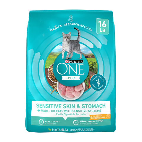 Purina ONE Sensitive Stomach, Sensitive Skin, Natural Dry Cat Food, +Plus Sensitive Skin and Stomach Formula - 16 lb. Bag