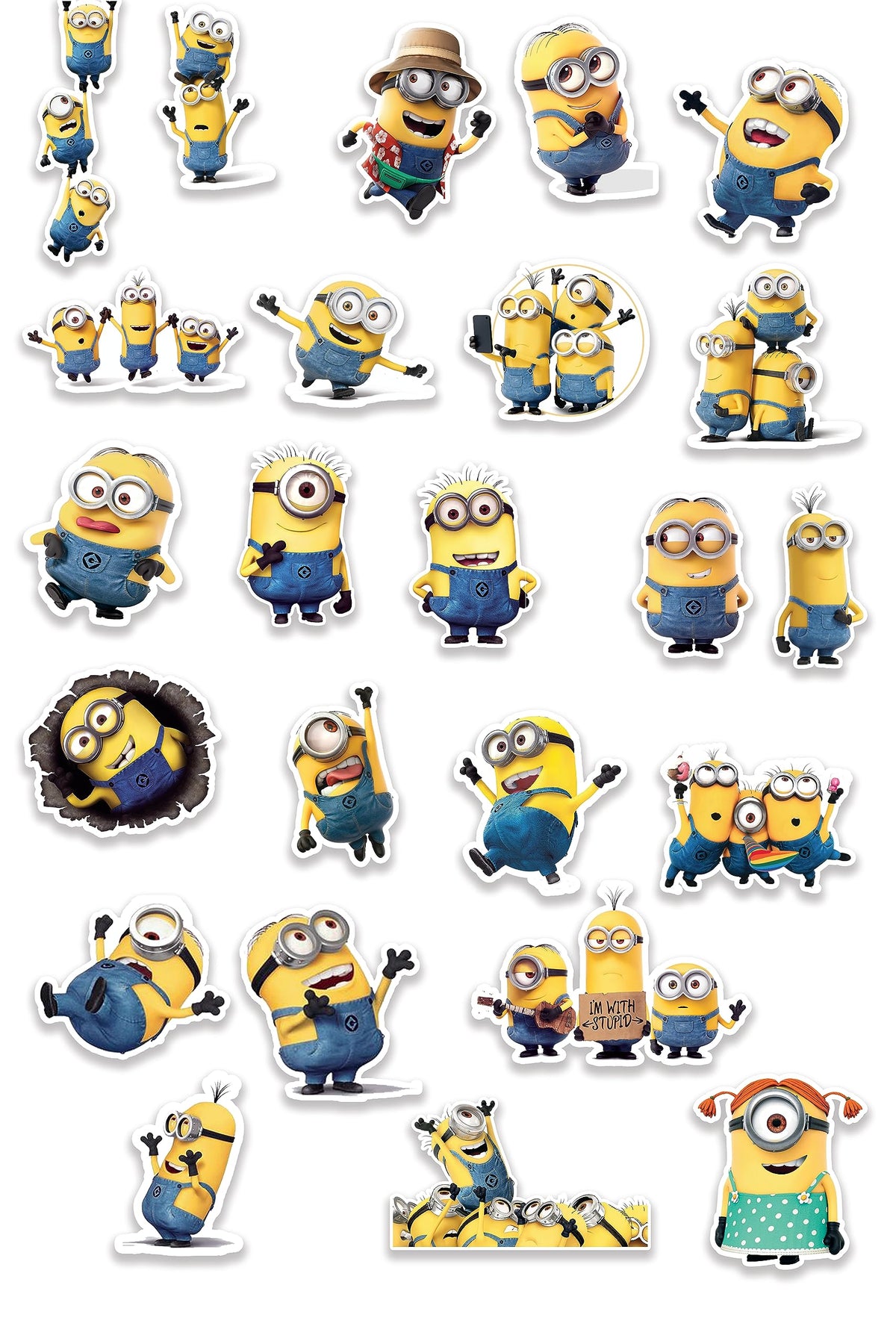 D2C Minion Scrapbook Cartoon Stickers - Pack of 24 Glitter Finish Minnion Stickers for Laptop, Journal, Scrapbook, Diary, Guitar, Mobile - Waterproof