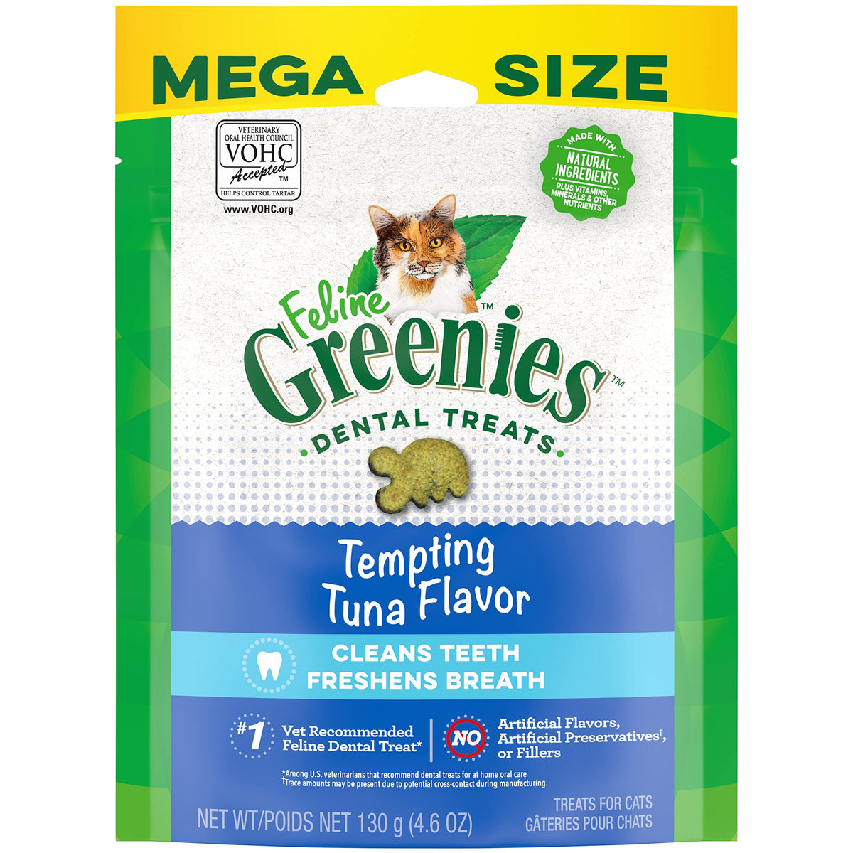 Greenies Feline Adult Natural Dental Care Cat Treats, Tempting Tuna Flavor, 4.6 oz. Pouch