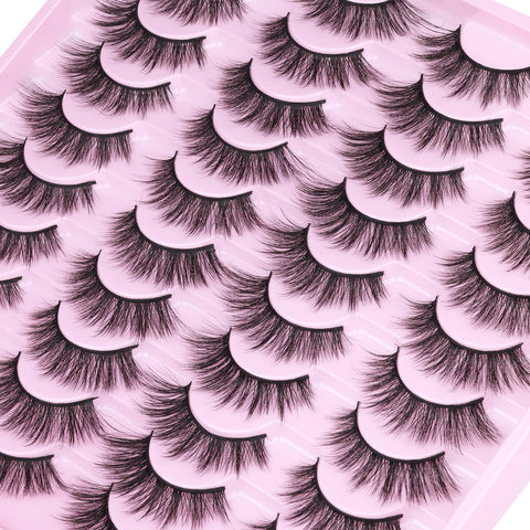 20 Pairs Lashes Wispy Faux Mink Lashes Fluffy 15mm Cat Eye False Eyelashes Natural Look 3D Volume C Curl Strip Lashes Pack by Kiromiro