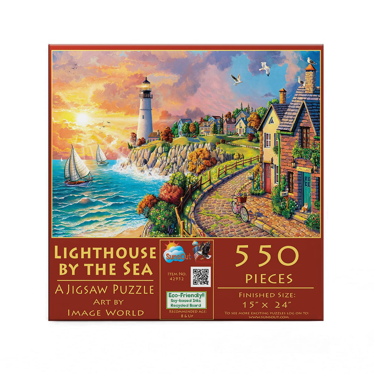 SUNSOUT INC - Lighthouse by The Sea - 550 pc Jigsaw Puzzle by Artist: Image World - Finished Size 15" x 24" - MPN# 42952