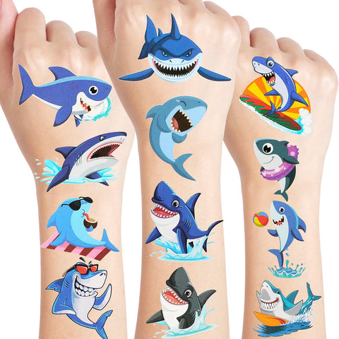 Konsait 20 Sheets Shark Tattoos, 100+Styles | Shark Theme Party Temporary Tattoos Shark Party Favors, Summer Surfing Shark Tattoos for Boy Girls Kids Party Bag Fillers, Shark Week Decor