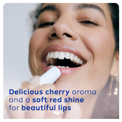 NIVEA Cherry Shine Lip Balm (4.8g), Flavoured Lip Balm with Shea Butter, Natural Oils and Vitamins, Provides 24h Moisture and a Soft Red Shine, Vegan Lip Care Formula