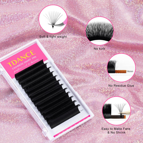 TDANCE Cashmere Easy Fan Lash Extensions Self Fanning Volume Lash Extensions 0.05mm D Curl 14-19mm Mix Length Matte Black Mega Volume Lash Extensions (0.05-D,14-19mm)