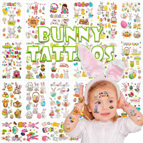 Easter Temporary Tattoos for Kids, Konsait Bunny Tattoos Easter Eggs Baskets Lambs Chicks Ducklings Fake Tattoos for Girls Bunny Themed Birthday Decorations Party Favors 20 Sheets