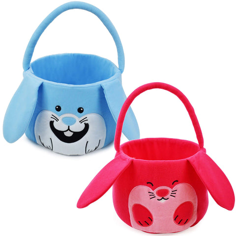 JOYIN 2 Packs Bunny Plush Basket Set for Easter Eggs Hunt, Gift Bags, Kids Party Favor (Blue, Pink)