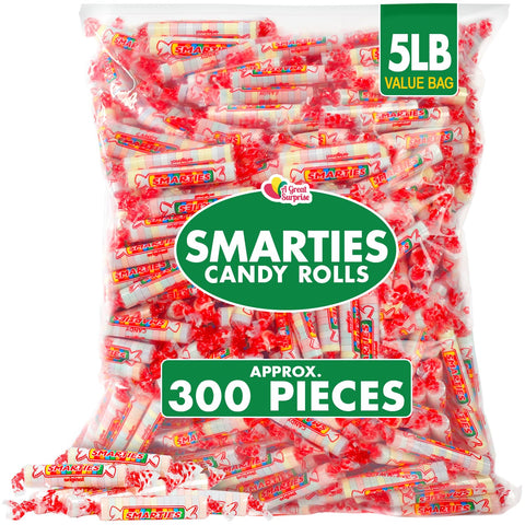 Smarties Candy - 5 Pounds - Easter Egg Filler Candy Rolls - Individually Wrapped Smartee - Original Flavor - Red Bulk Candy for Parade Throws - Pinata Filler Candies