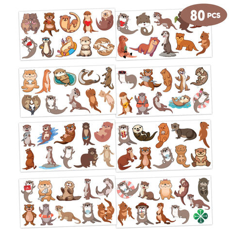 80 PCS Funny Otter Temporary Tattoos Sticker Cute Sea Animal Birthday Party Decorations Supplies Favors Celebration Gifts Boys Girls Baby Shower Cute Tattoo School Reward Themed