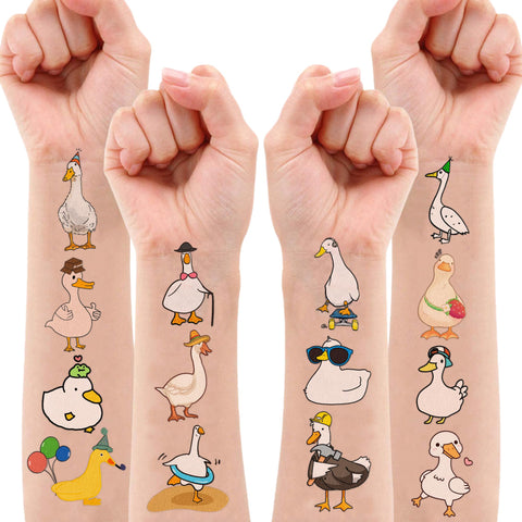 Duck Temporary Tattoos 8 Sheets 88 PCS Silly Goose Party Decorations Supplies Favors Duck Geese Animals Theme Birthday Cute Stickers Christmas Gifts for Boys Girls Class School Prizes Carnival