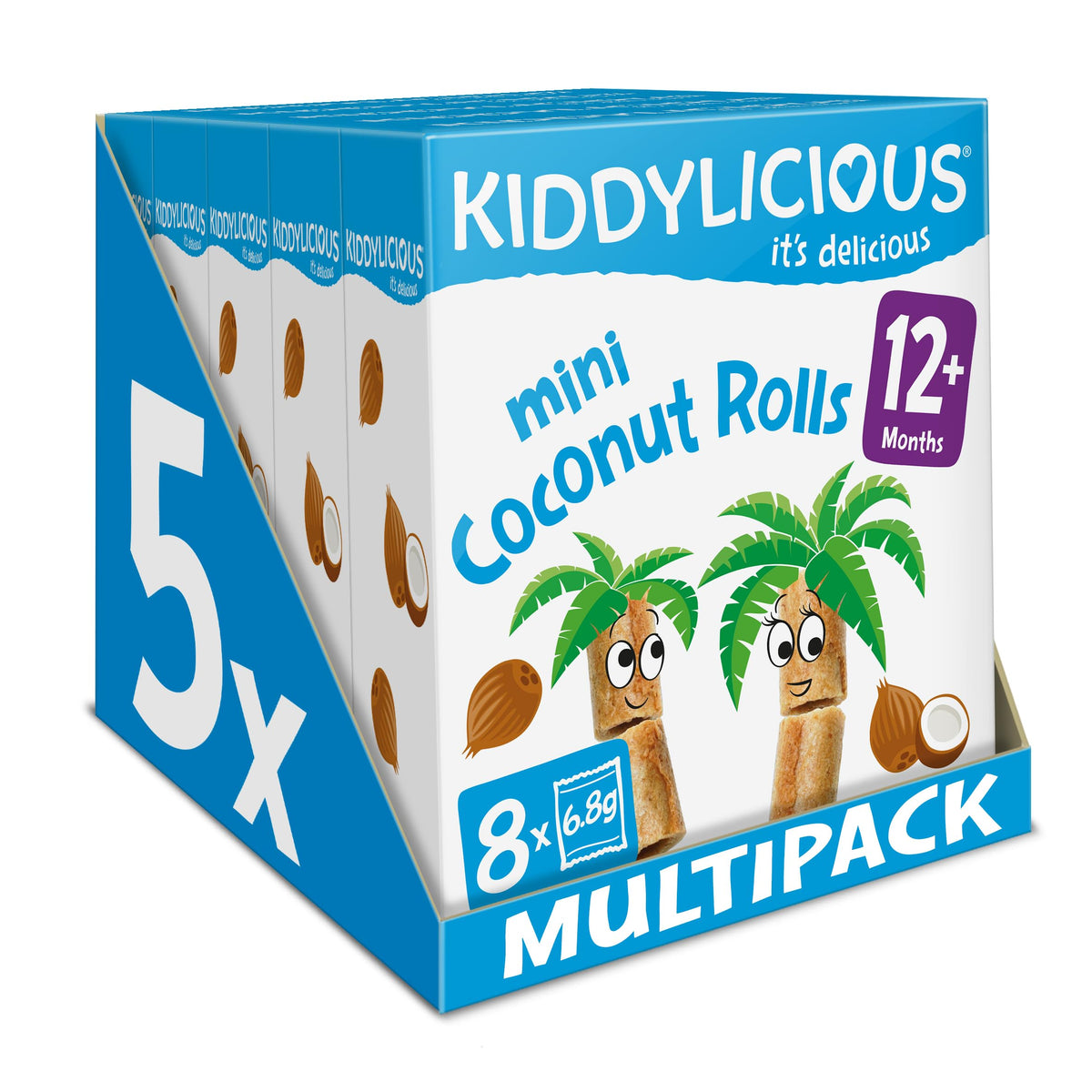 Kiddylicious Coconut Rolls - Delicious Snacks for Kids - Suitable for 12+ Months - 8 Packs of 5 (40 Total)