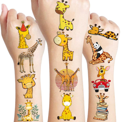 116 PCS Giraffe Face Temporary Tattoos Sticker Wild Jungle Animal Giraffe Birthday Party Decorations Supplies Favors Gifts Baby Shower Boys Girls Zoo Cute Fake Tattoo School Reward Themed