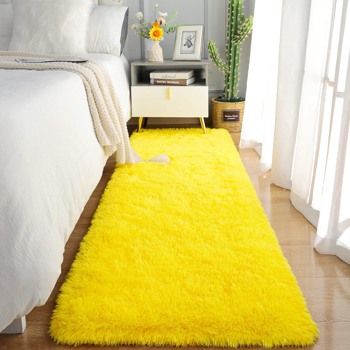 Chicrug Soft Runner Rug for Bedroom Living Room Plush Fluffy Rug 2x6 Feet, Shag Furry Runner Rug Carpet Non Shedding for Nursery Children Kids Girls Room Home Decorative, Yellow