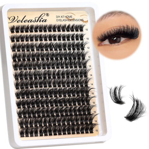 Veleasha Lash Clusters, 80D Fluffy Individual Lashes, 10-18mm D Curl Volume Eyelash Clusters, 192PCS Lash Extension, Thick Cluster Eyelash Extensions, Soft DIY Cluster Lashes at Home(S-80D,10-18MM)