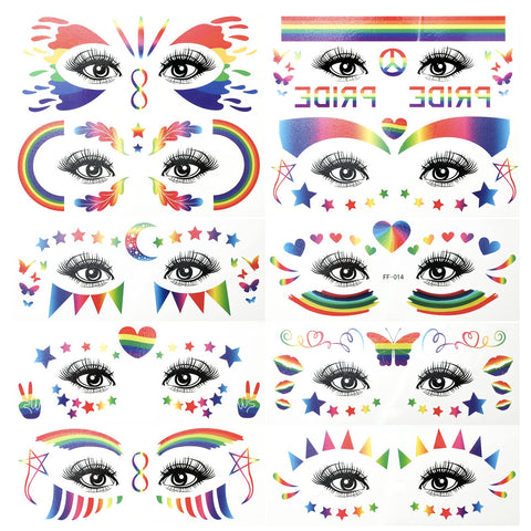 10 Sheets Rainbow Temporary Tattoos, Pride Tattoos Rainbow Face Tattoo Decoration Eyes, Butterfly, Star, Heart Tattoos for LGBT, Pride Festivals