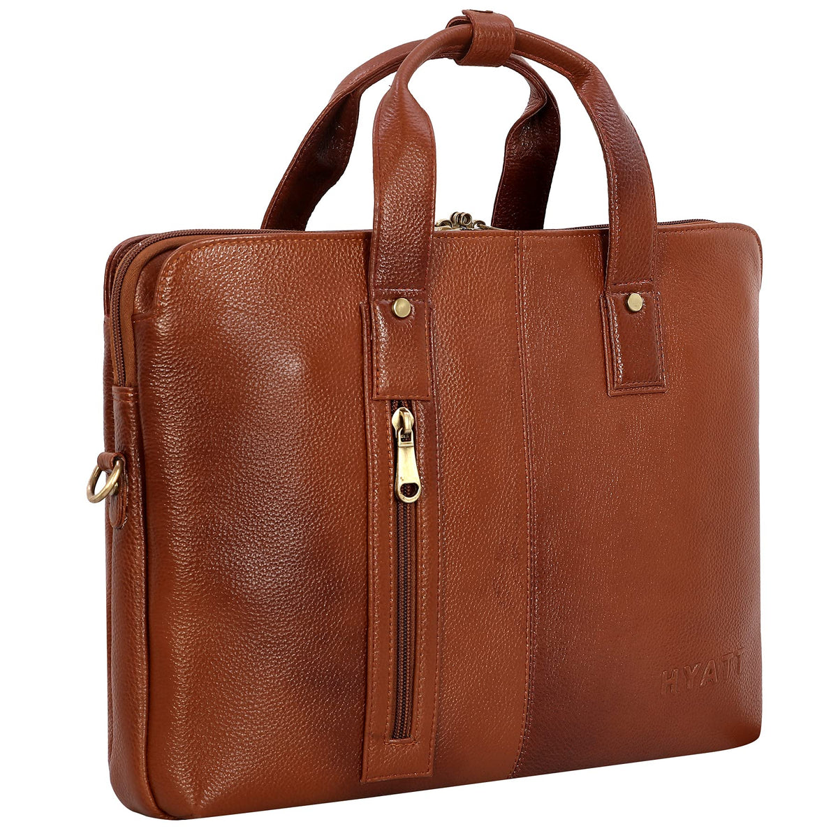 HYATT Leather Accessories 16 Inch Full Grain Natural Leather Laptop Briefcases For Men 18 Litres Capacity Upto16 inch Laptop Compartment Dimension-L-16 X H-12 X W-4 Inch Weight-1 KG (TAN)