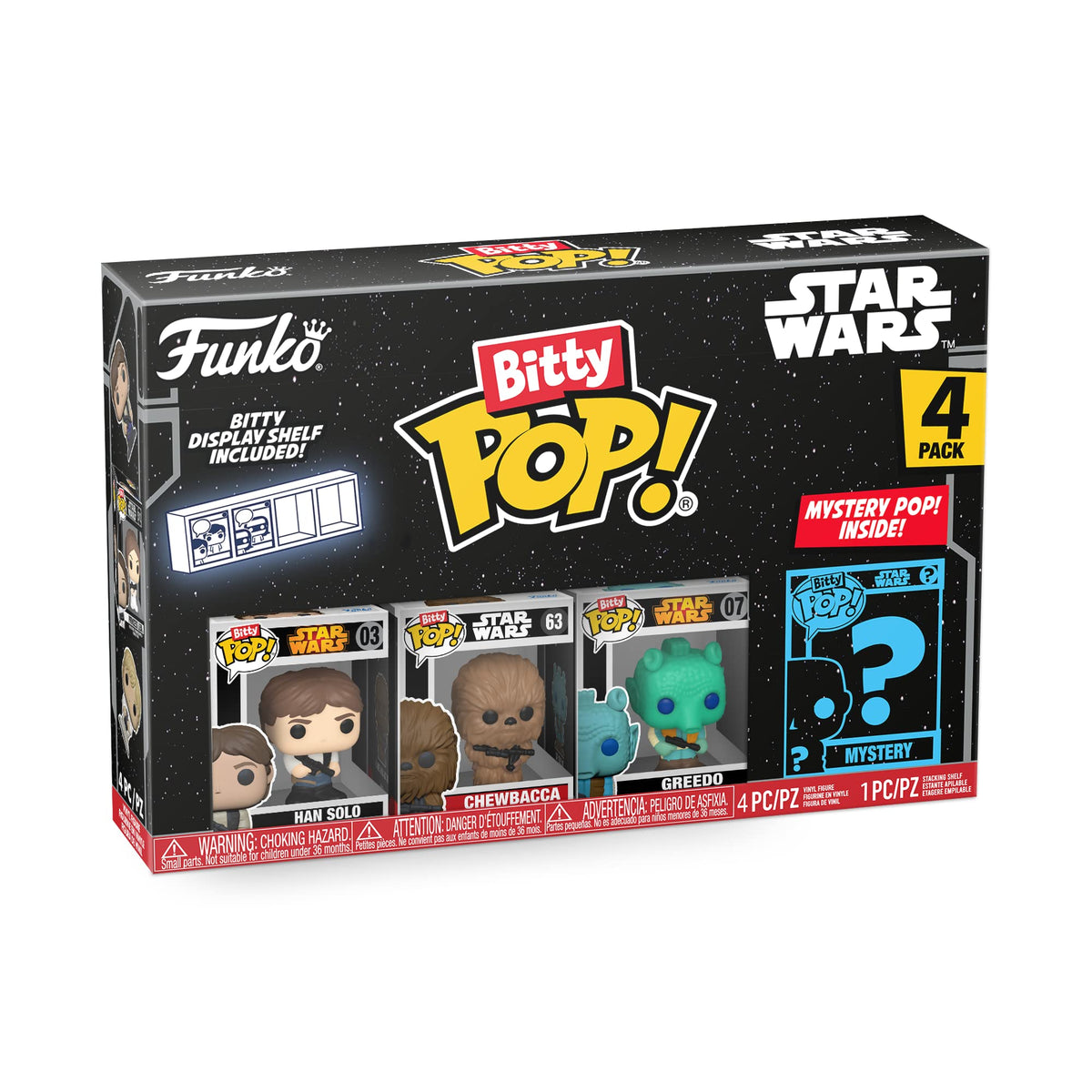 Funko Bitty Pop! Star Wars Mini Collectible Toys 4-Pack - Han Solo, Chewbacca, Greedo & Mystery Chase Figure (Styles May Vary)