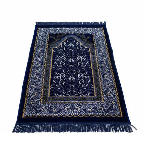 homeart Muslim Prayer Rug, Soft Plush Thin Islamic Prayer Mat, Janamaz, Sajada, Praying Carpet, Islamic Gift for Men & Women, Ramadan Eid Hajj Gift, Jeddah Pattern, Navy