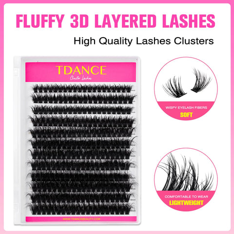 Eyelash Extension Kit Fluffy Lash Extension Kit D Curl Lash Clusters Kit Thick Volume Individual Lashes DIY Lash Extension Kit with Lash Bond and Seal Lash Tweezers by TDANCE(80D KIT,10-20mm)