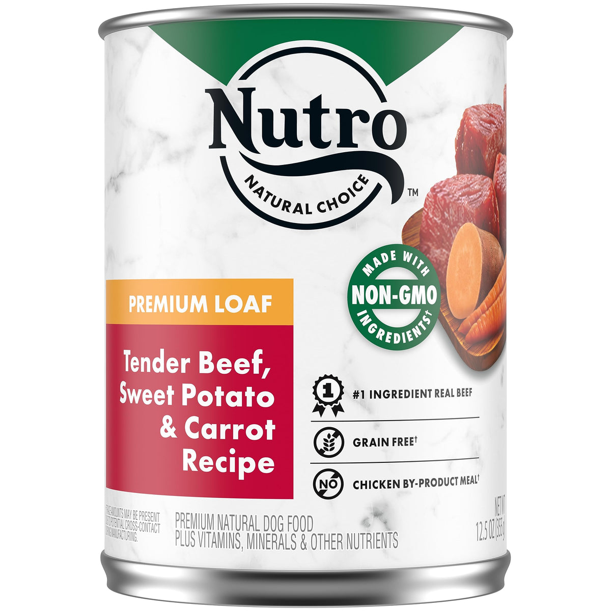 NUTRO PREMIUM LOAF Adult Natural Grain Free Wet Dog Food Tender Beef, Sweet Potato & Carrot Recipe, 12.5 oz. Cans (Pack of 12)