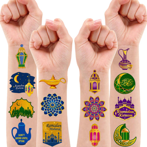 Eid Al Adha Ramadan Mubarak Temporary Tattoos Birthday Themed Party Supplies Decorations Favors Decor 8 Sheets 78 PCS Cute Star Stickers Tattoo School Prizes Gifts for Kids Boys Girls Carnival Rewards