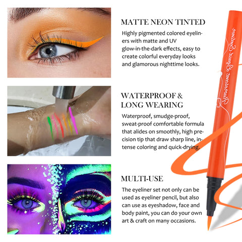 Liquid Colored Eyeliner Set,6pcs Matte Waterline Eye Liner Pencils Makeup Face Paint,Eye Liner Waterproof Smudgeproof,Long Lasting Highly Pigmented UV Eyeliner Pen Eye Makeup For Women Halloween Party