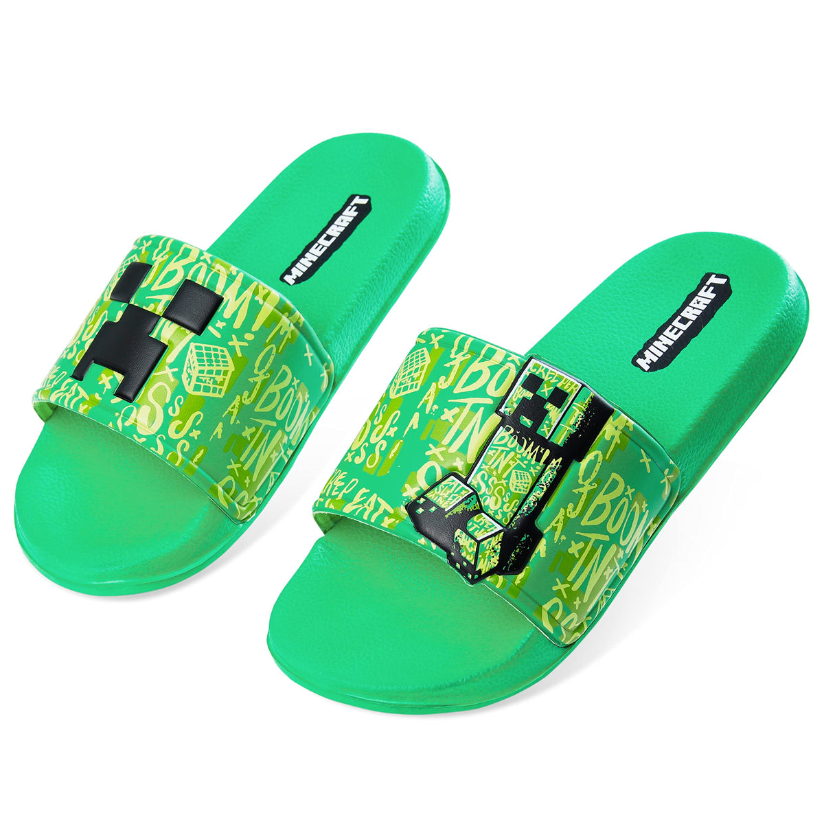 Minecraft Boys Sliders or Flip Flops for Beach and Pool - Boys Gifts (Green Slider, 11-11.5 US)