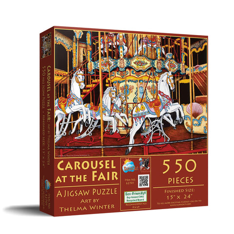 SUNSOUT INC - Carousel at The Fair - 550 pc Jigsaw Puzzle by Artist: Thelma Winter - Finished Size 15" x 24" - MPN# 62701