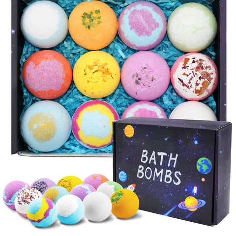 12Pcs Bath Bombs Gift Set, Fizzy Bubble Organic Bath Bombs for Kids Women Men, Handmade Natural Vegan Bath Bombs with Different Organic Essential Oils, Perfect for Bubble and Spa Bath