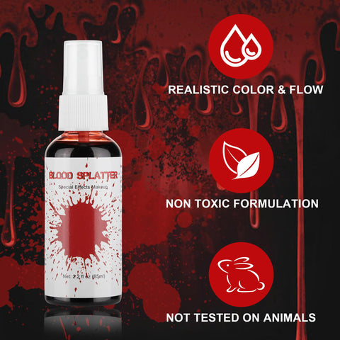 Wismee Blood Splatter, 2.2oz Professional Fake Spray Blood, Fake Blood Makeup for Performance, Halloween, Face Paint, Costumes, & Zombie Sfx Makeup