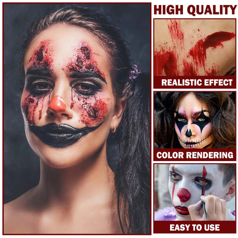 Halloween Special Effects Zombie Vampire Makeup Kit - Fake Blood Gel + 6 colors Bruise Face Body Paint Makeup Kit + Scar Wax with Spatula Tool + Sticker Stipple Sponges