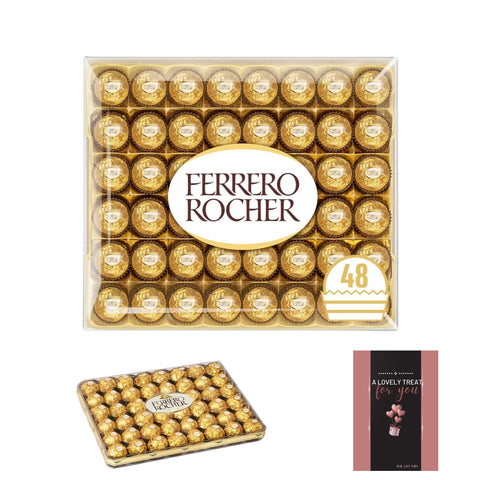 Ferrero Rocher Chocolate Sweets Gift Box Hazelnut Milk Chocolates 48 &Cards -Christmas Birthday Mothers Day Dad Gifts Care Package Perfect for Celebrations Chocolate Gift