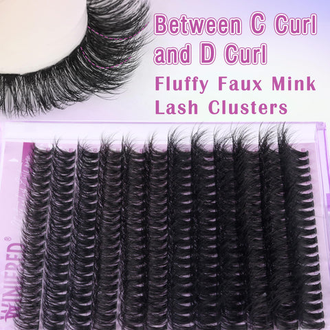 Fluffy Lash Extension Kit Lash Clusters Thick Individual Lashes 10-16mm Eyelashes Extension Kit 50D Wispy Mink Lash Kit Cluster Lashes with Lash Bond and Seal Lash Remover by Winifred