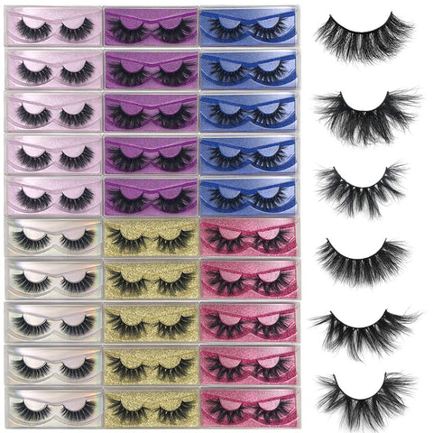 Mink Lashes bulk MIKIWI 6 Styles 30 Pack, 3D Mink Lashes wholesale,15-20mm Fluffy Long wispy lashes Real Mink Eyelashes