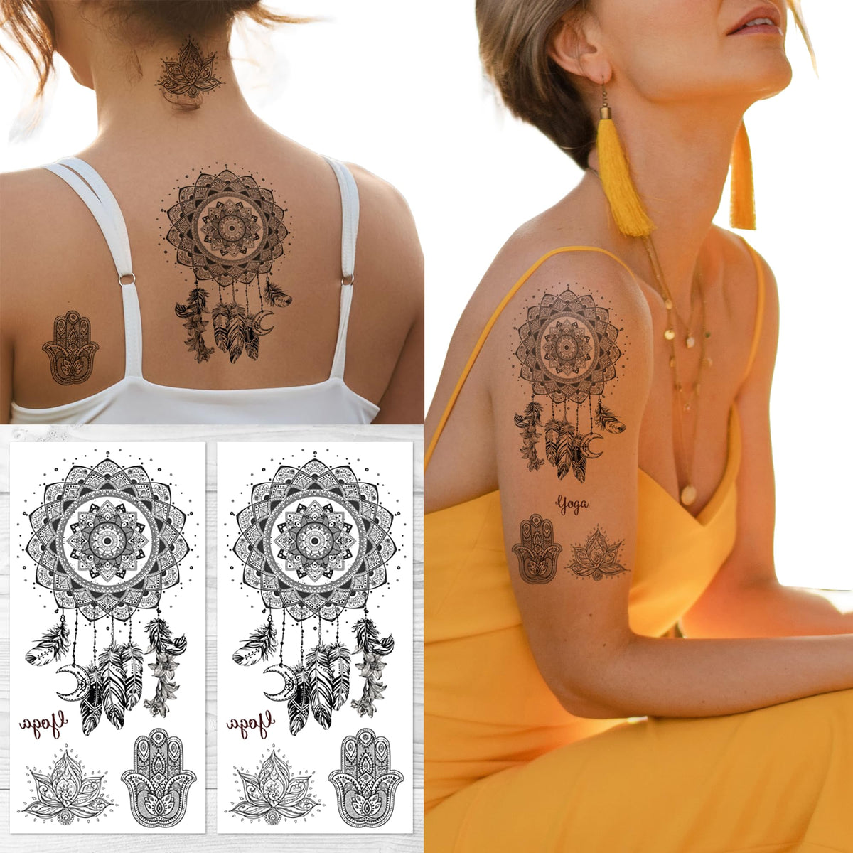 Supperb Temporary Tattoos - Black Ink Dream Catcher Dreamcatcher Feather Bohemian Tattoo Black Henna Tattoos