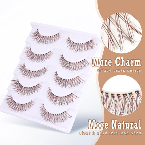 Brown Lashes Natural Look Cat Eye Lashes Brown Eyelashes Faux Mink False Lashes Wispy Volume C Curl Short False Eyelashes with Clear Band by Newcally