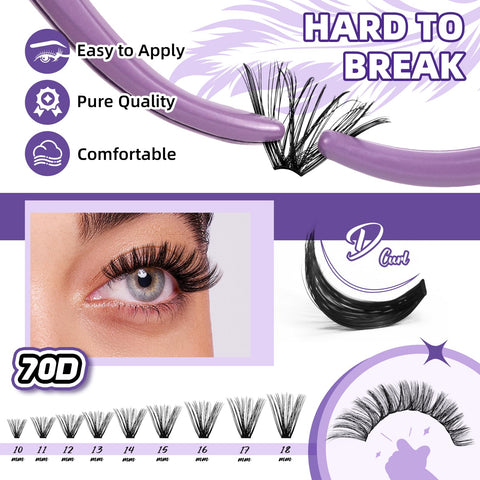 B&Q Lash Extension Kit for Beginners 280PCS 70D Eyelash Extension Kit Diy Lash Extension Kit Ultra - Soft Volume Lash Cluster Kit 10-18 Mixed D Curl Lash Kit Individual Lashes Kit(kit-70D-D-10-18MIX)