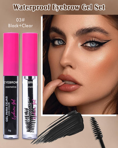 Waterproof Eyebrow Gel Set, Thickening Tinted Brow Mascara Gel & Clear Setting Brow Glue, Eyebrow Filler Fast Sculpt Brow Freeze Gel, Long-Lasting Transfer-Proof Eyebrow Makeup for Women-03#Black